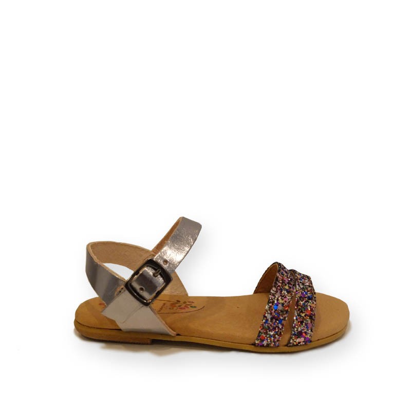 SANDALIAS DOBLE TIRA PIEL GLITTER MATE