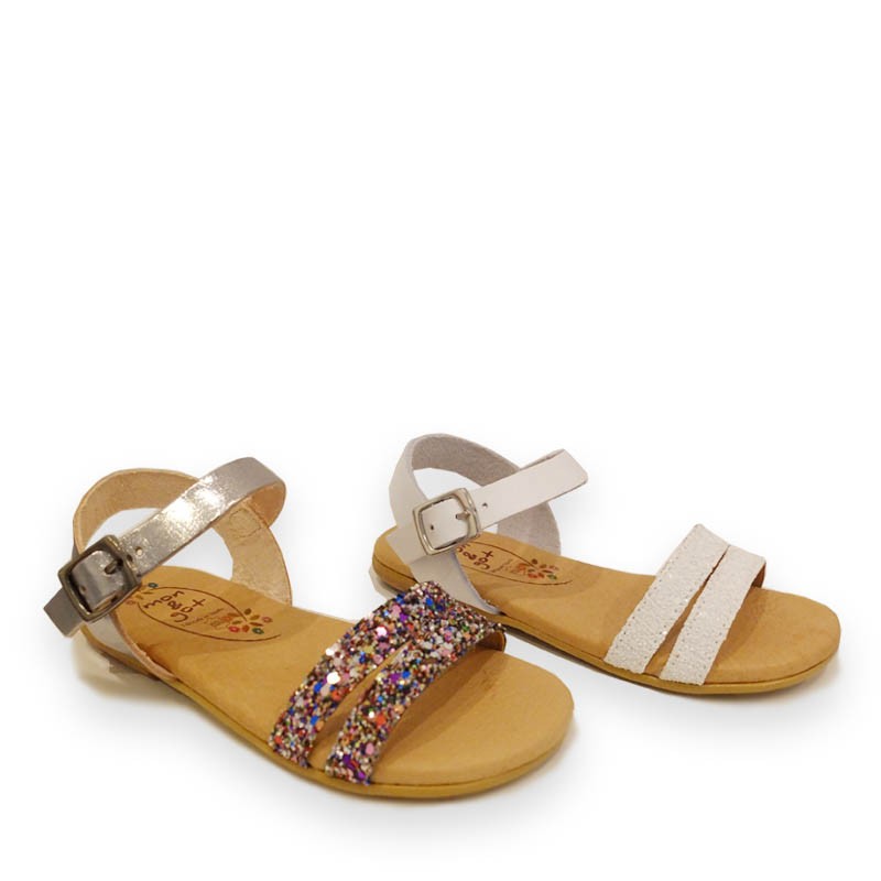 SANDALIAS DOBLE TIRA PIEL GLITTER MATE